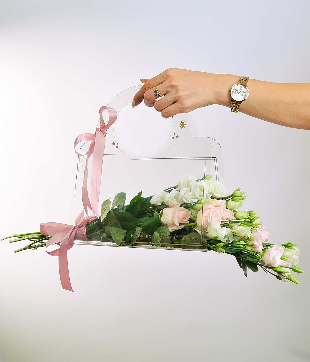 Изображение Прозора сумка для квітів FLOWERS CAN SAY IT BETTER срібло