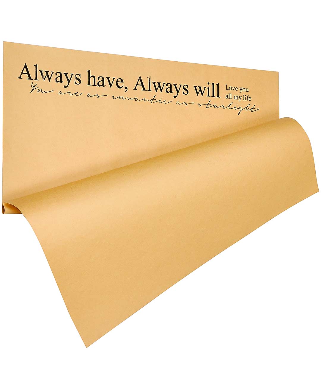 Изображение Пленка в листах для цветов коричневая крафт «Always have...» черные слова 20 шт.