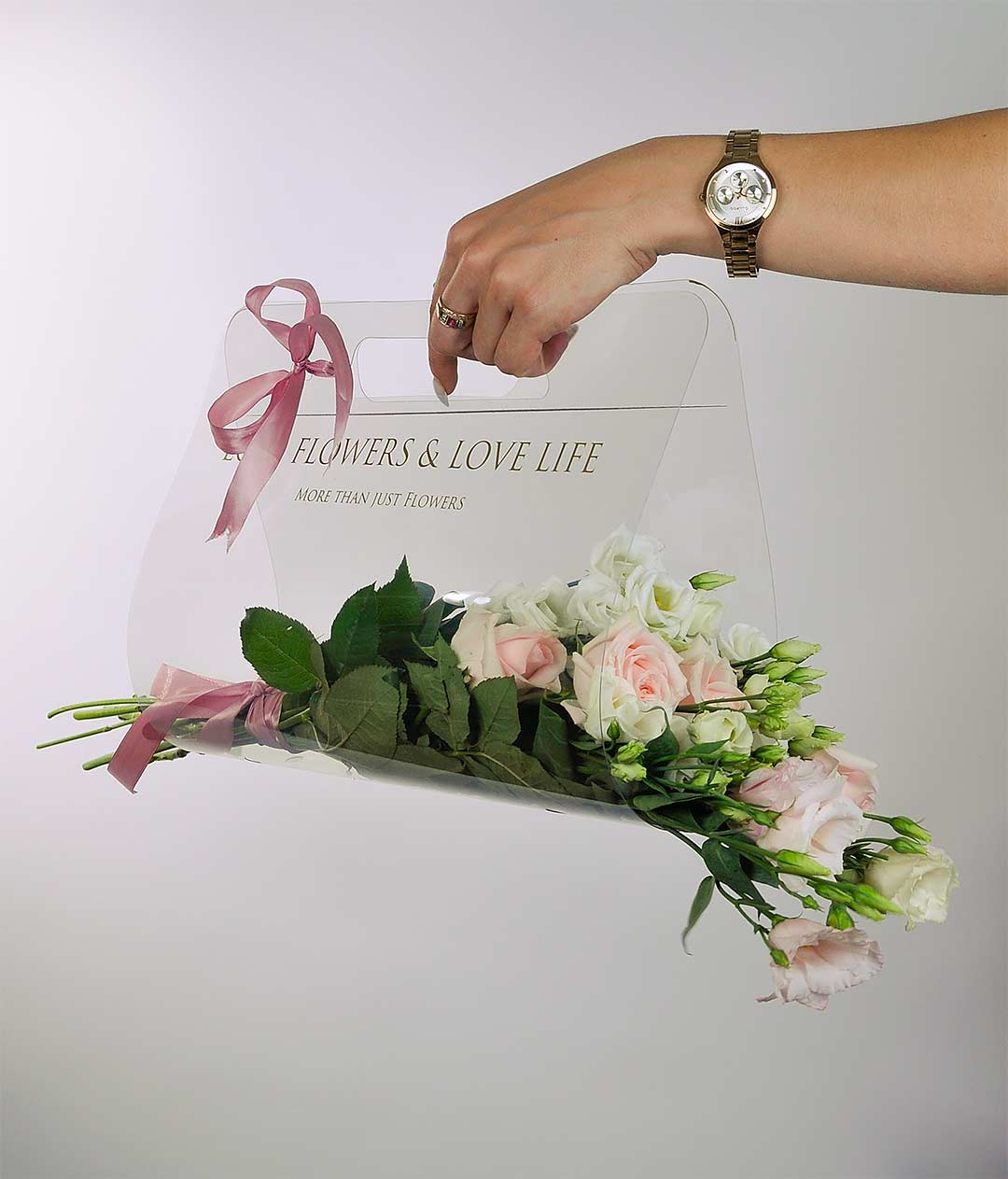 Изображение Прозора сумка для квітів Love Flowers золото 