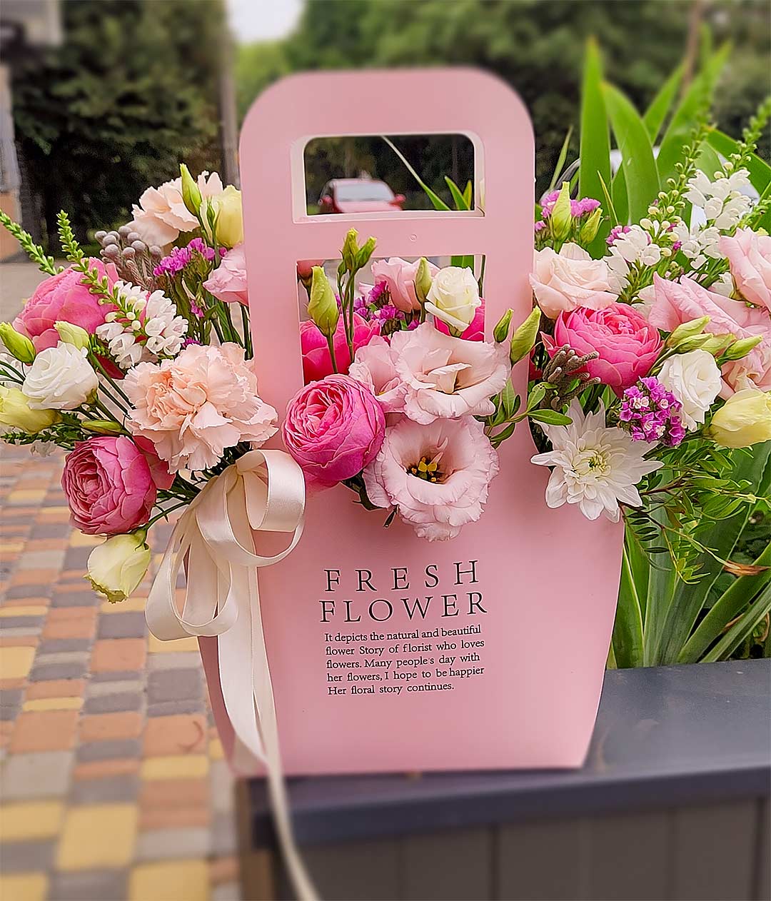 Изображение Сумка для цветов Fresh Flower розовая большая