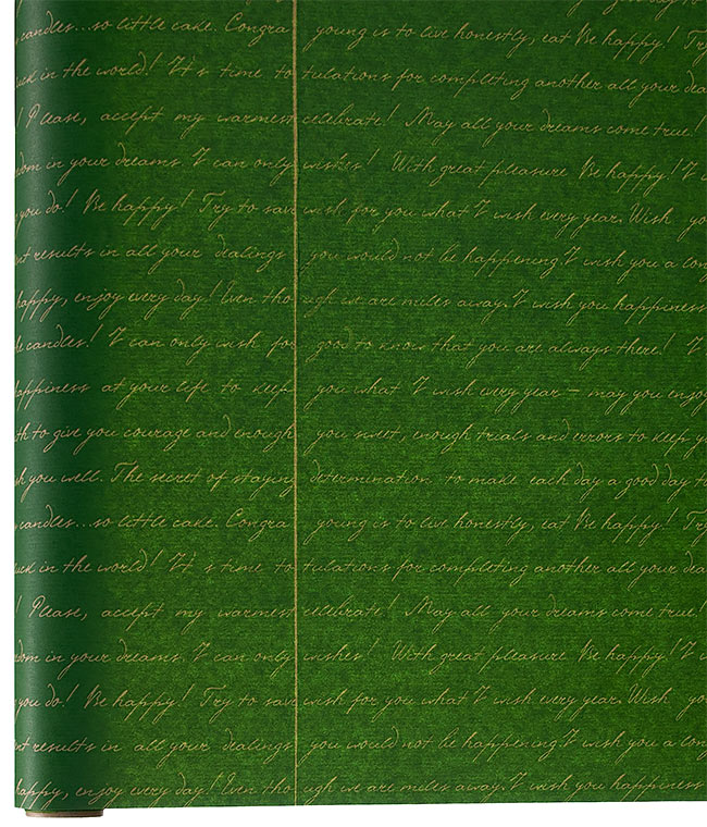 Изображение Папір для квітів та подарунків зелений Multicolor з світло-коричневими літерами