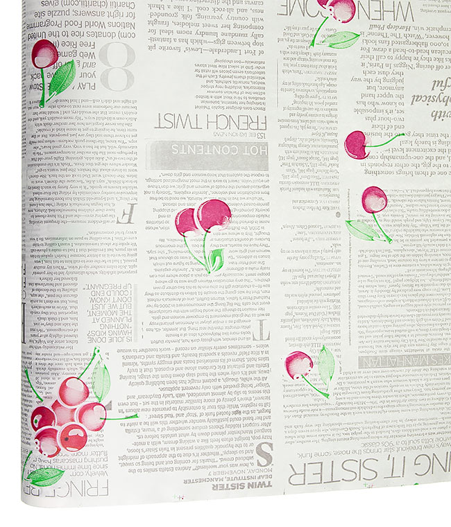 Изображение Бумага для цветов Газета белая с вишней