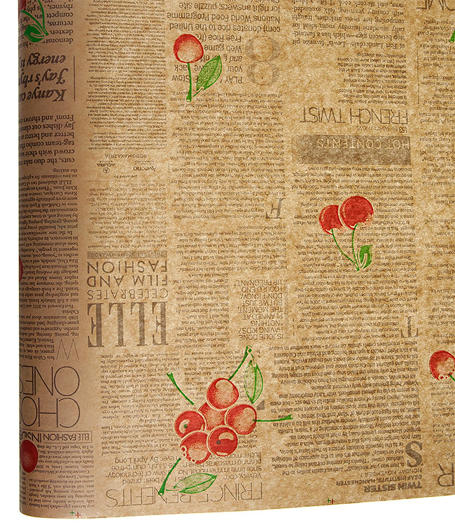 Изображение Папір для квітів Газета коричнева з вишнею