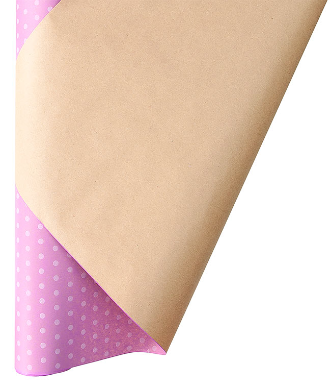Изображение Бумага для упаковки цветов и подарков Розовая Горох мелкий белый DEKO 