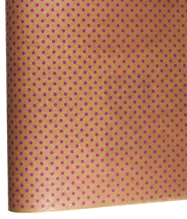 Изображение Бумага для цветов коричневая Горох малиновый