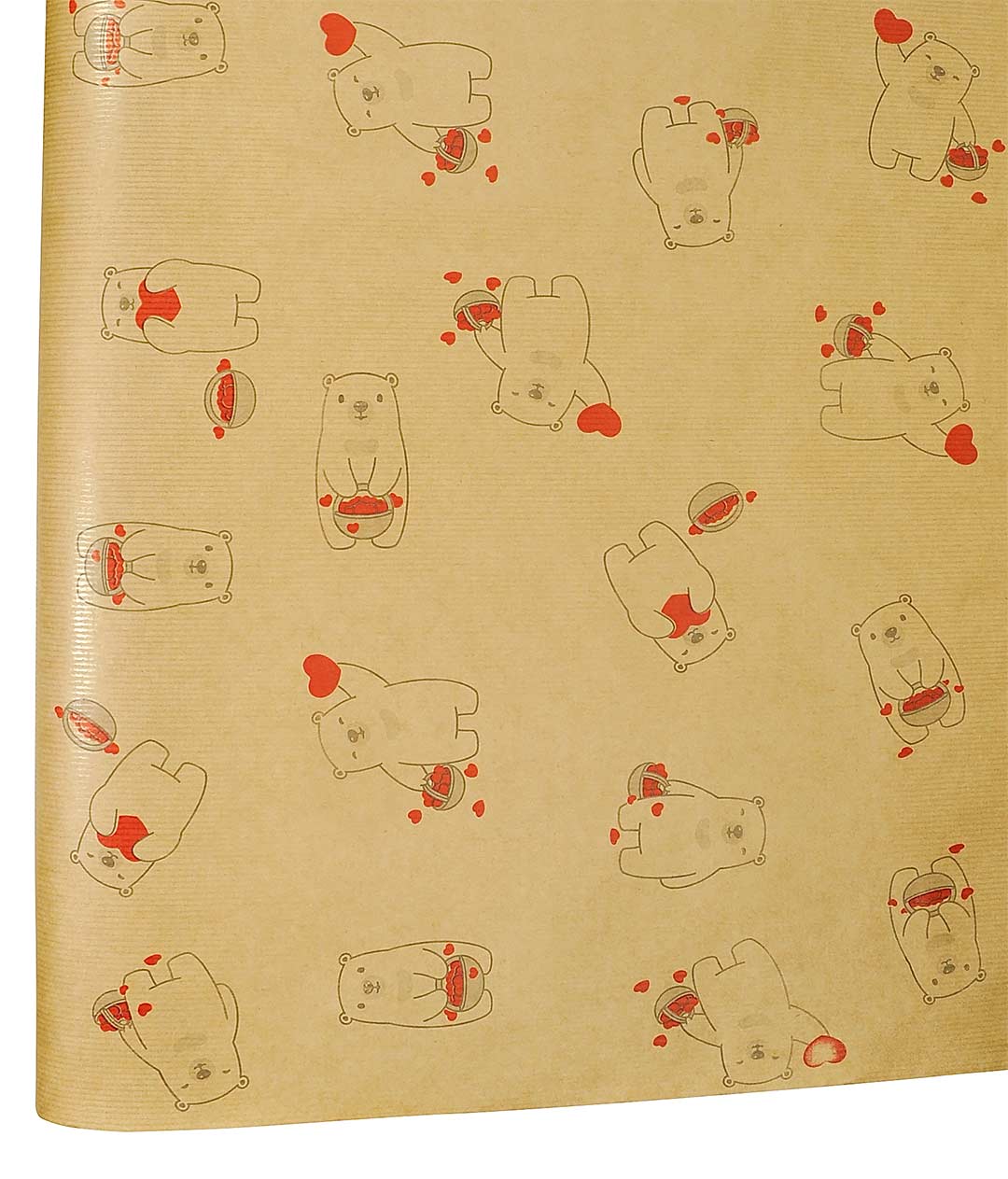 Изображение Бумага для упаковки цветов и подарков крафтовая Медведь с сердцами