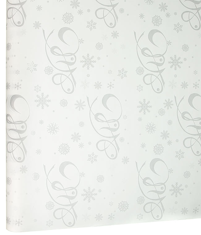 Изображение Бумага новогодняя для упаковки цветов и подарков белая Снег серебро