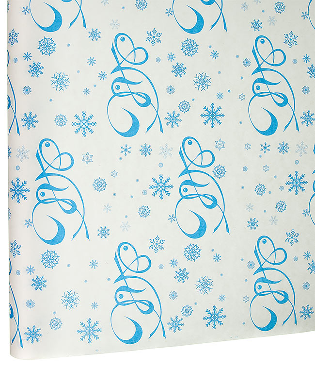Изображение Бумага новогодняя для упаковки цветов и подарков белая Снег синий
