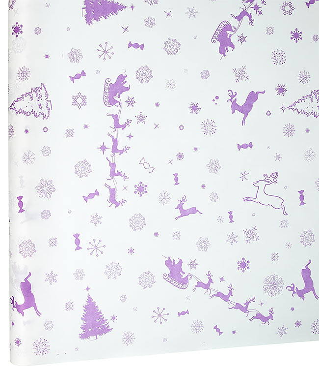 Изображение Папір новорічний для упаковки квітів і подарунків фіолетовий Олень 