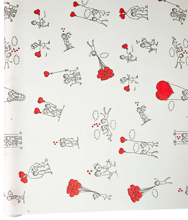 Изображение Бумага для упаковки цветов и подарков белая Любовь рисунки