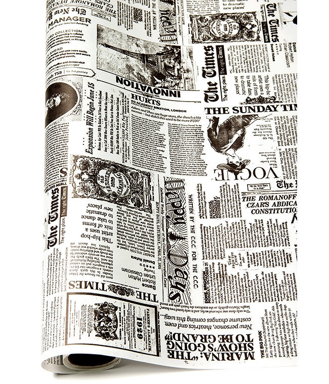 Изображение Бумага для упаковки цветов и подарков Газета Times черно-белая