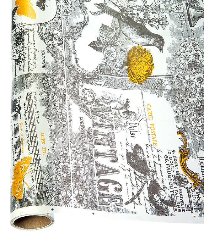 Изображение Бумага для цветов Винтаж черная с золотом
