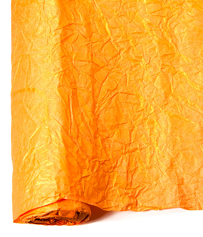 Изображение Бумага жатая для цветов и подарков оранжевая с золотистым напылением
