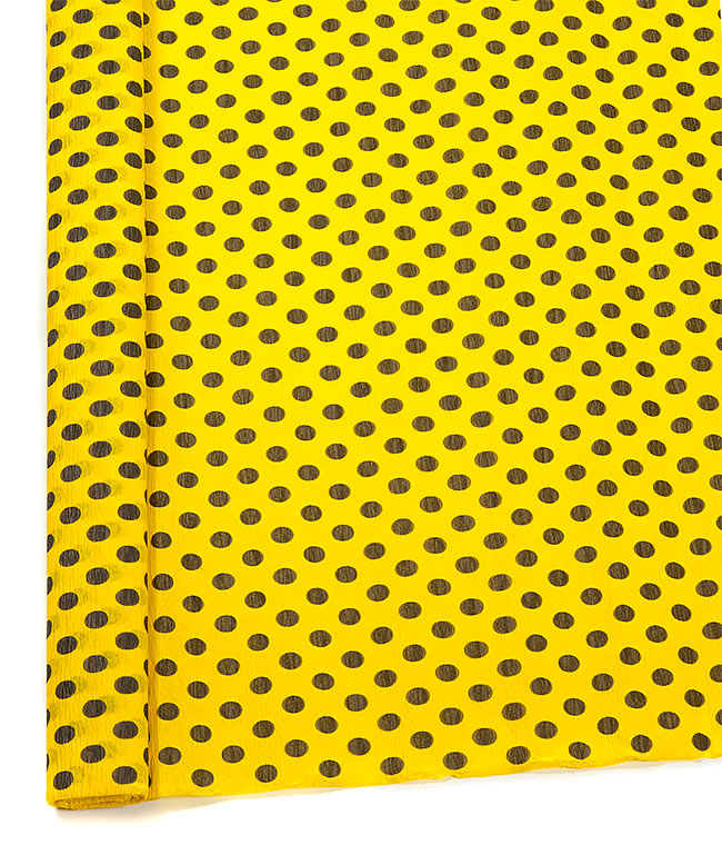 Изображение Креп бумага желтая с рисунком черный горох