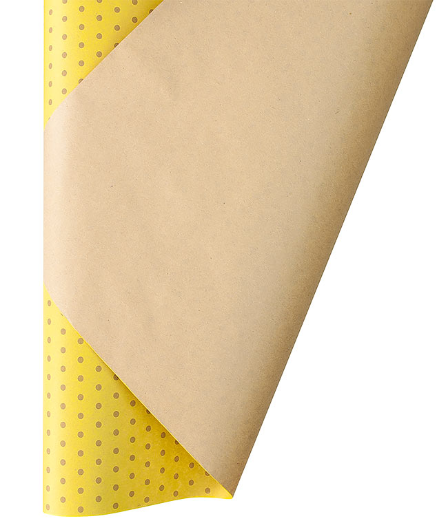 Изображение Бумага для упаковки цветов и подарков Желтая Горох мелкий коричневый DEKO 