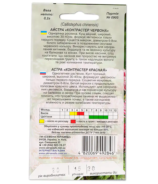 Семена цветов Астра Контрастер Красная