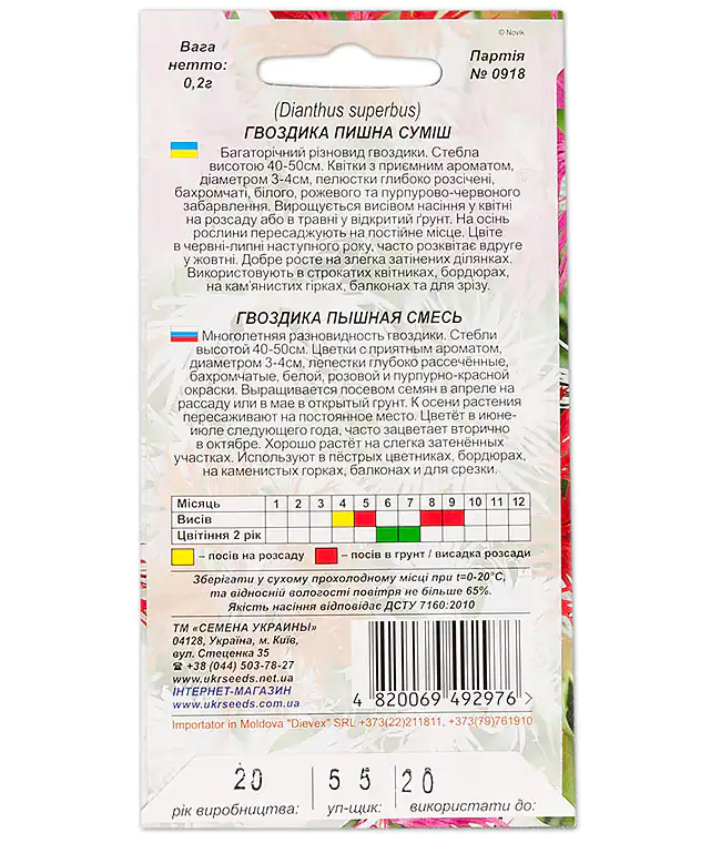 Семена цветов Гвоздика Пышная смесь