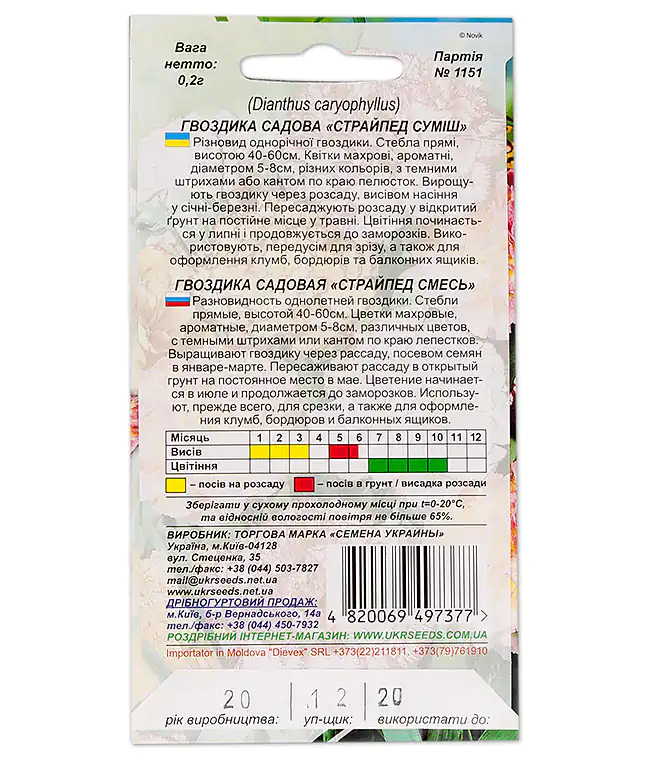 Семена цветов Гвоздика Садовая Страйпед смесь
