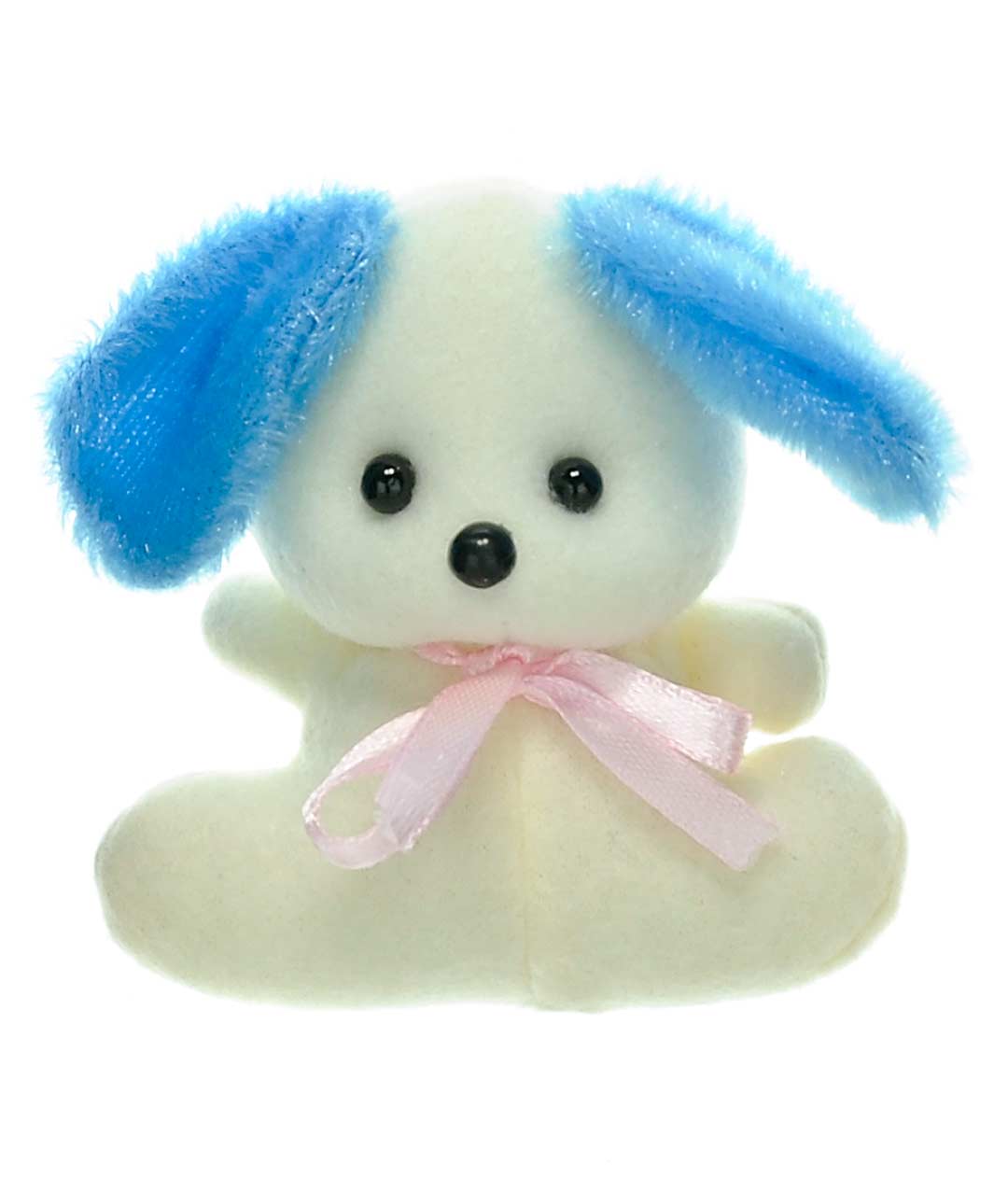 Изображение М'яка іграшка для букетів міні Собачка біла з блакитними вушками 10см