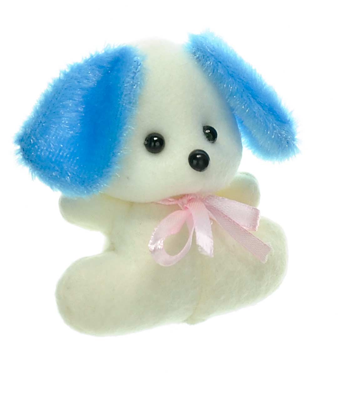 Изображение Мягкая игрушка для букетов Мини Собачка белая с голубыми ушками 10см