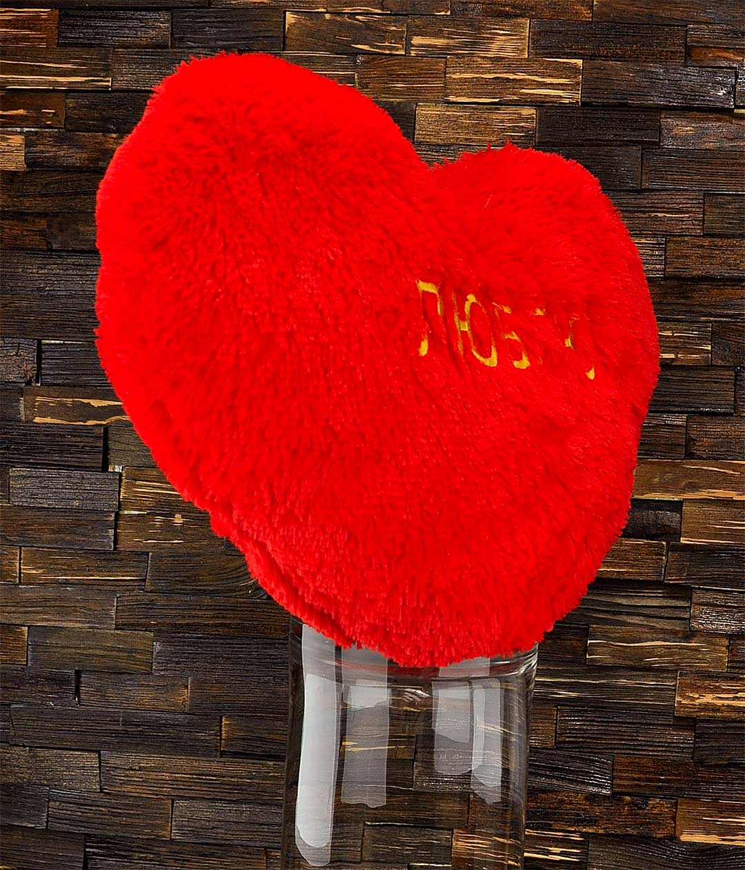 Изображение Подушка мягкая Сердце мех с вышивкой П-395 