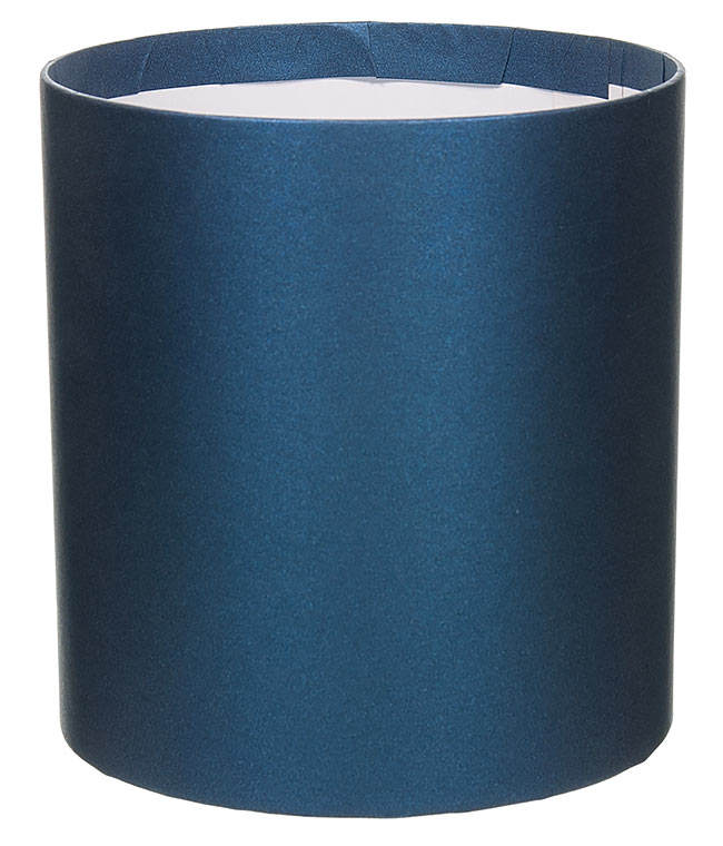 Изображение Коробка круглая для цветов т. синий перламутр из бумаги 180/200 без крышки