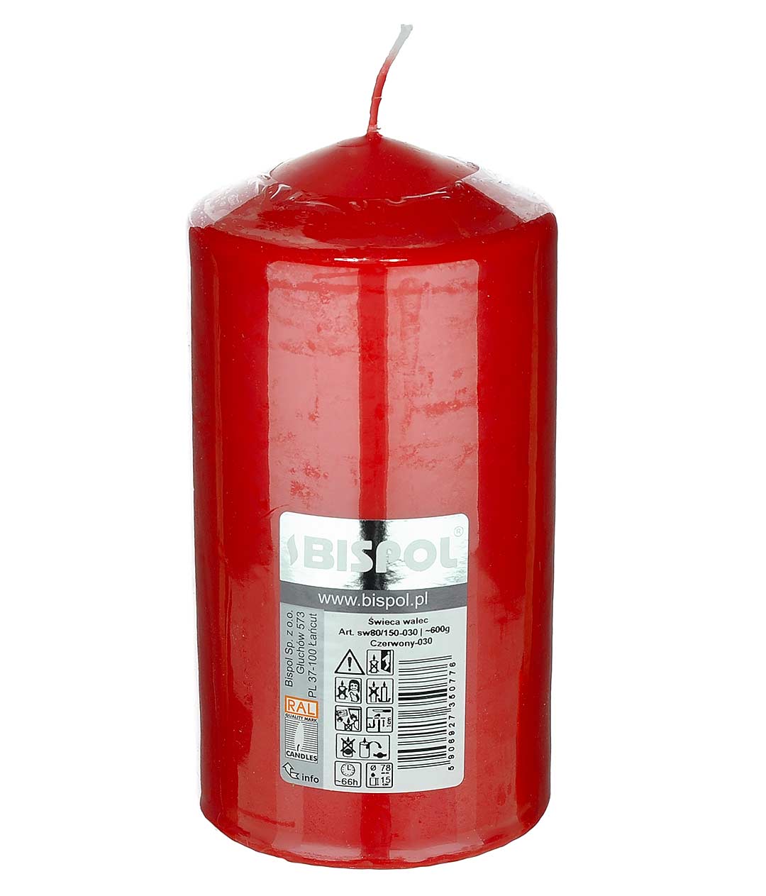 Изображение Свеча цилиндр H-15 D-8 красная