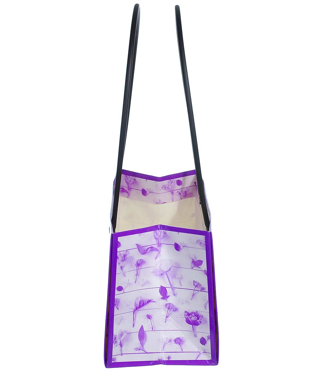 Изображение Сумка для квітів паперова Прямокутна ручки пластик Сухоцвіти фіолетово-білий
