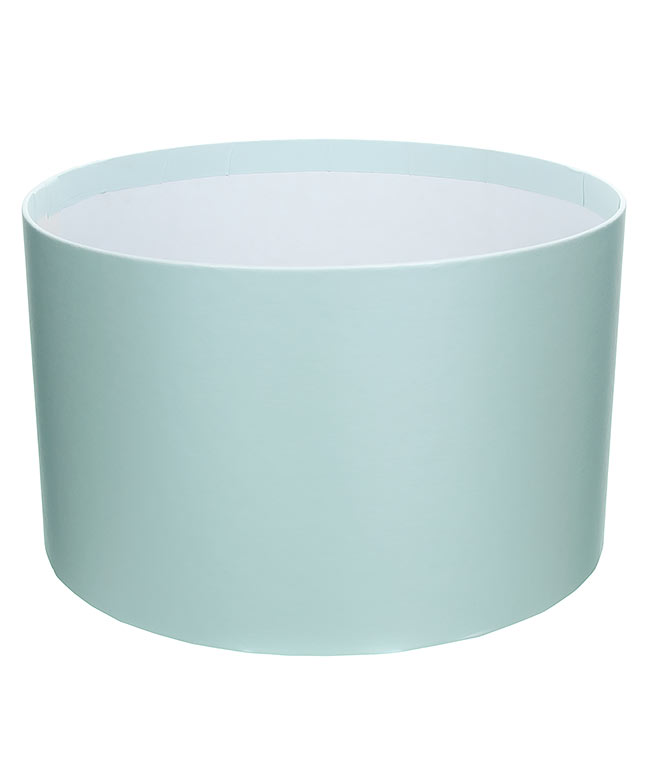 Изображение Коробка круглая для цветов серо-голубая перламутр из бумаги 250/150 без крышки