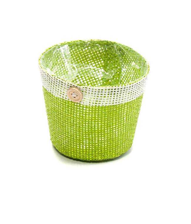 Изображение Плетеное Кашпо декоративное зеленое из мешковины