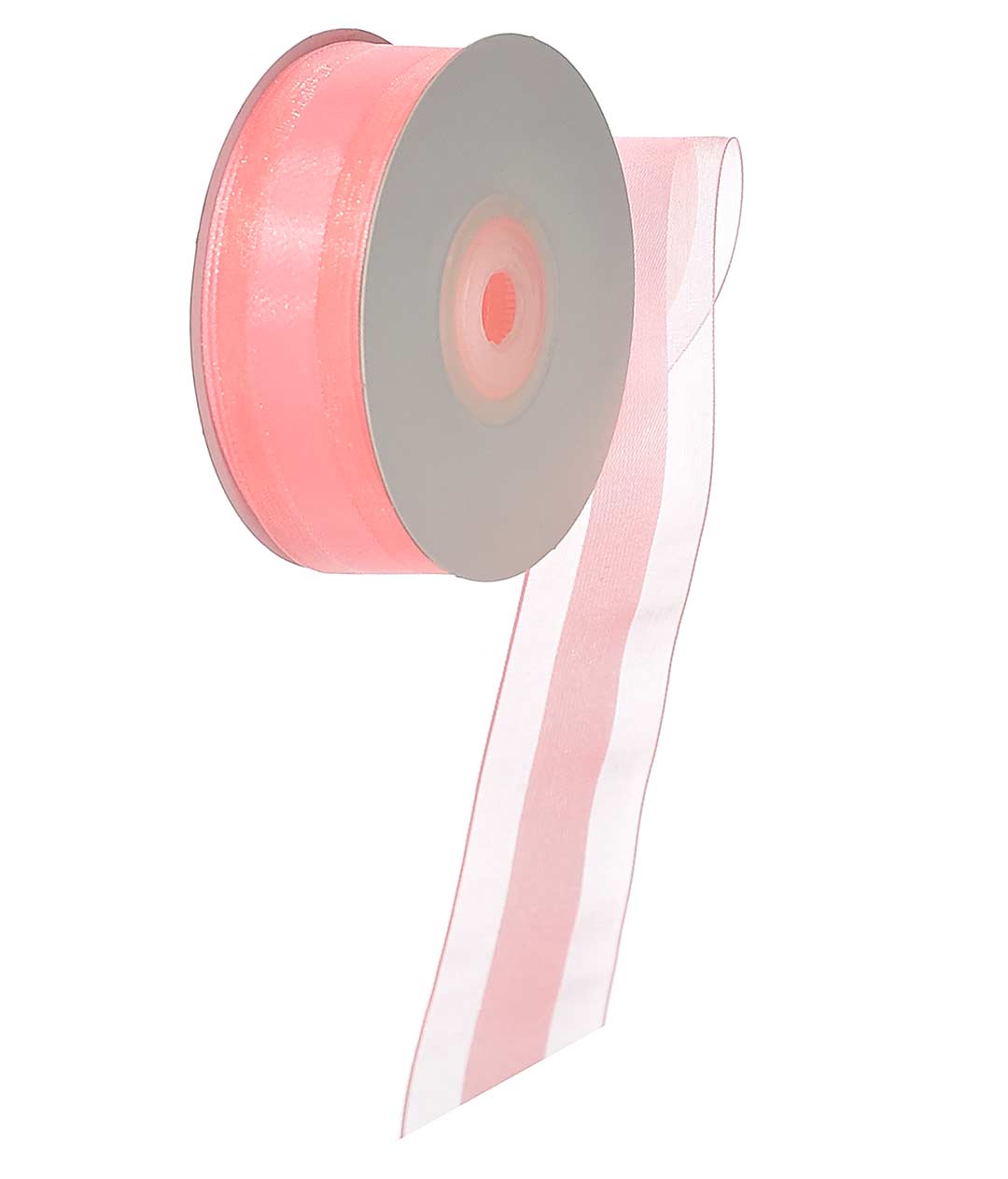 Изображение Стрічка атласна+органза А066 рожева 25 мм