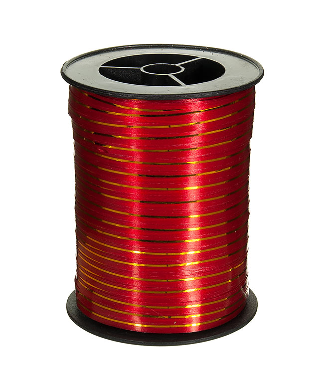 Изображение Лента полипропиленовая на бобине красная с золотой полоской металлик 5мм
