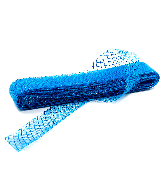 Изображение Лента-сетка пластиковая синяя с блеском 40мм