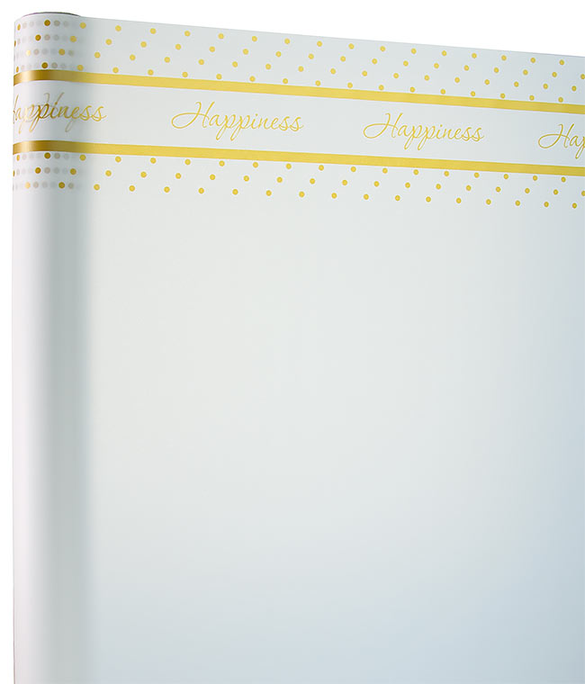 Изображение Корейская матовая пленка для цветов белая с золотыми надписями Happiness