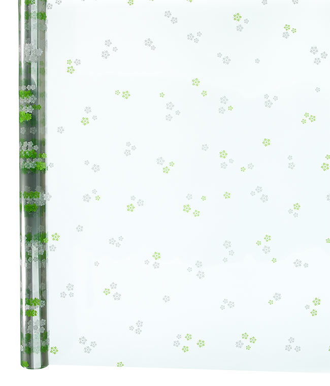 Изображение Плівка для квітів прозора з малюнком Квіти біло-зелені 739