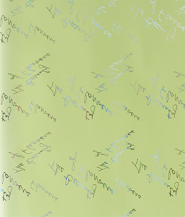 Изображение Калька для цветов Holographic светлая зеленая с надписями