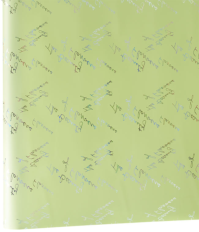 Изображение Калька для квітів Holographic світла зелена з написами