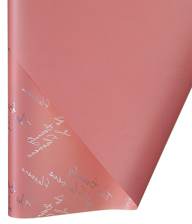 Изображение Калька для цветов Holographic розовая бледная с надписями