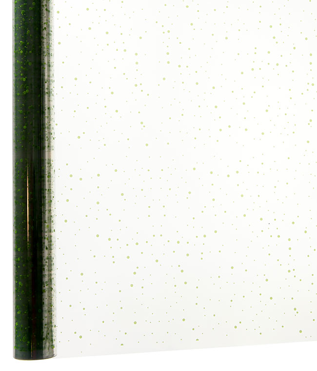 Изображение Пленка для цветов прозрачная с рисунком Горох зеленый 626