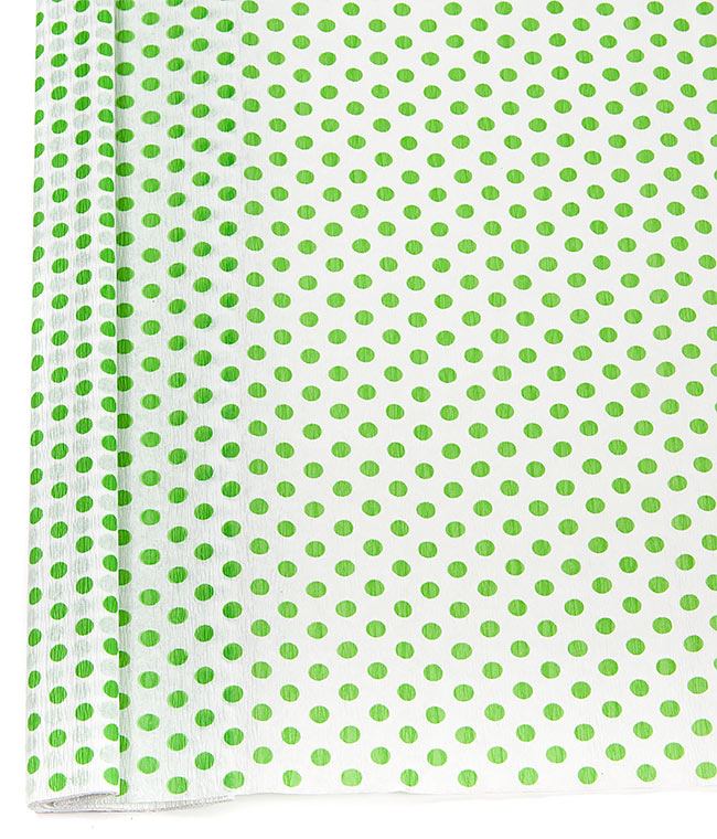 Изображение Креп бумага белая с рисунком зеленый горох