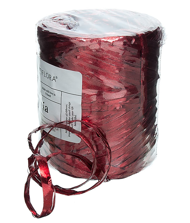 Изображение Рафия флористическая для упаковки подарков и цветов красная металлик