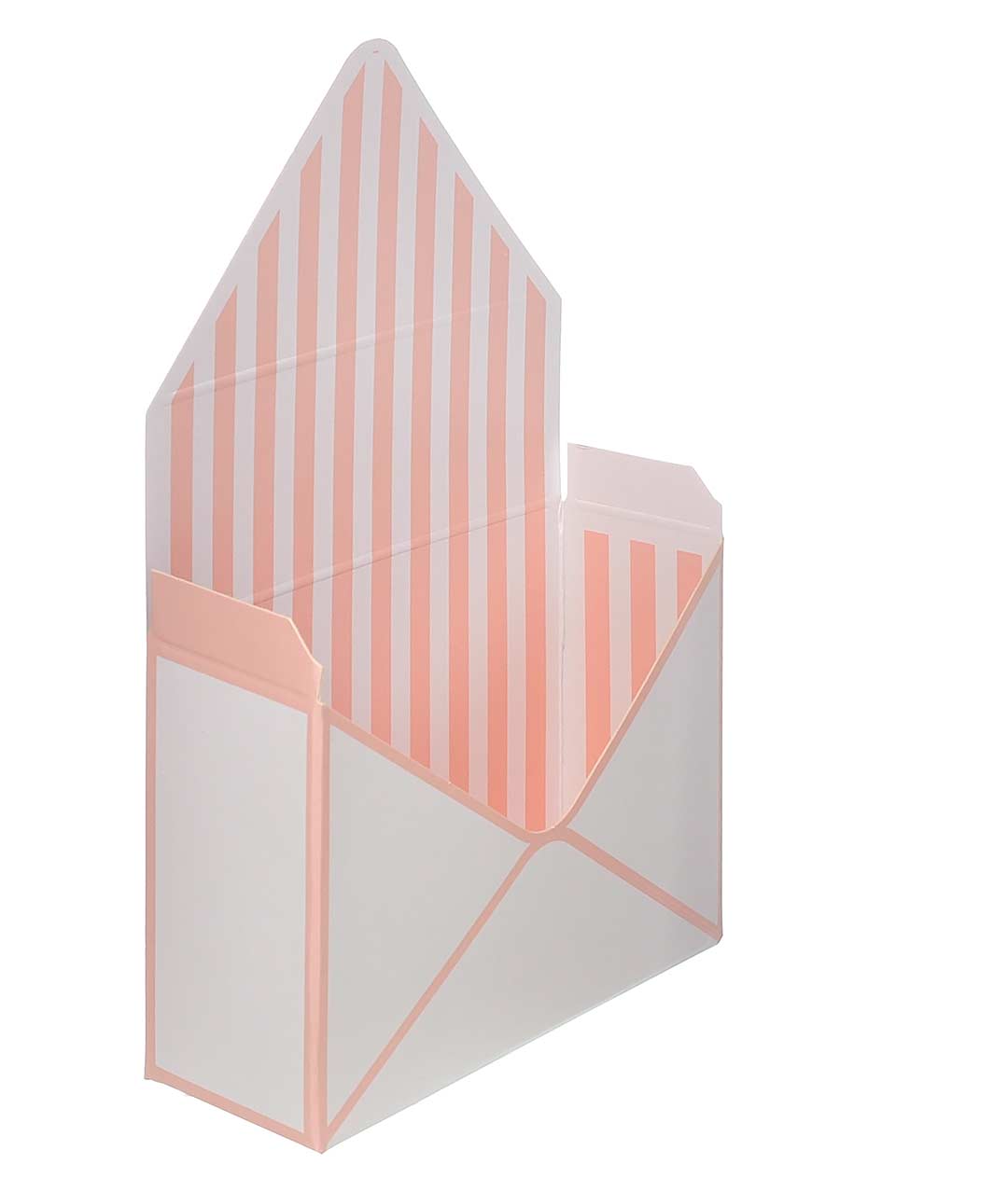 Изображение Коробка-конверт белая с розовыми полосами