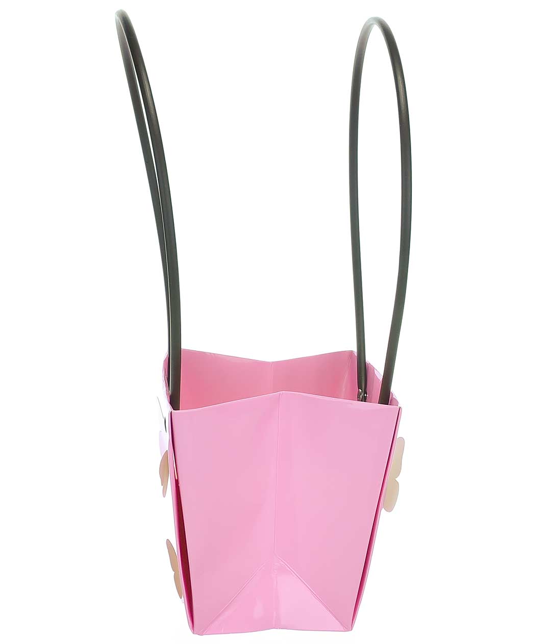 Изображение Сумка для квітів паперова Метелики ручки пластик бузок рожевий