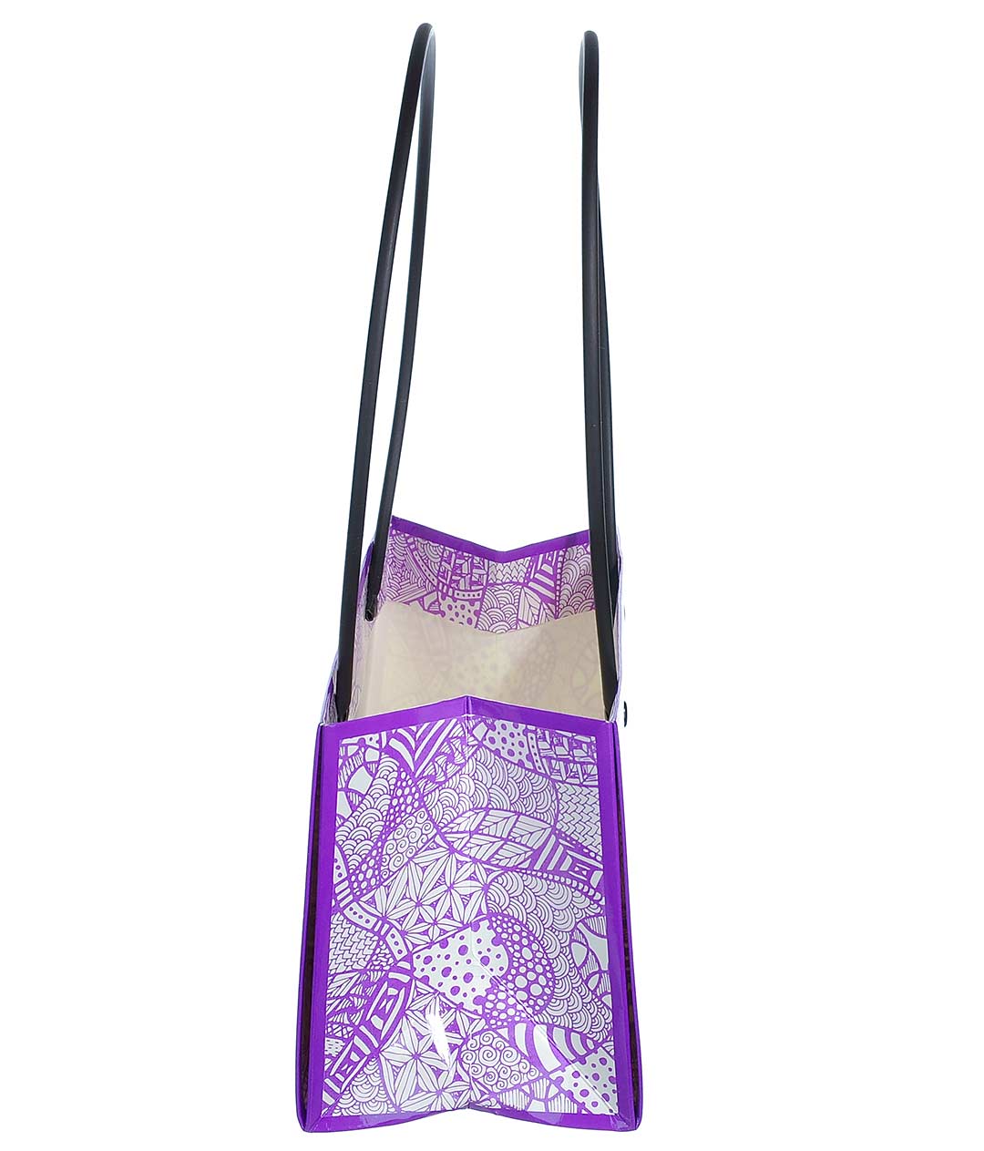 Изображение Сумка для квітів паперова Прямокутна ручки пластик Візерунок фіолетово-білий