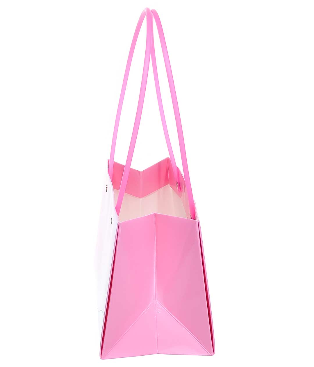 Изображение Сумка для цветов бумажная Прямоугольная ручки пластик сирень розовая