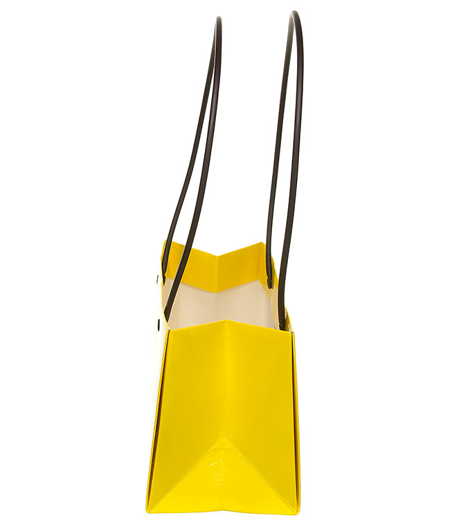 Изображение Сумка для цветов бумажная Прямоугольная ручки пластик желтая