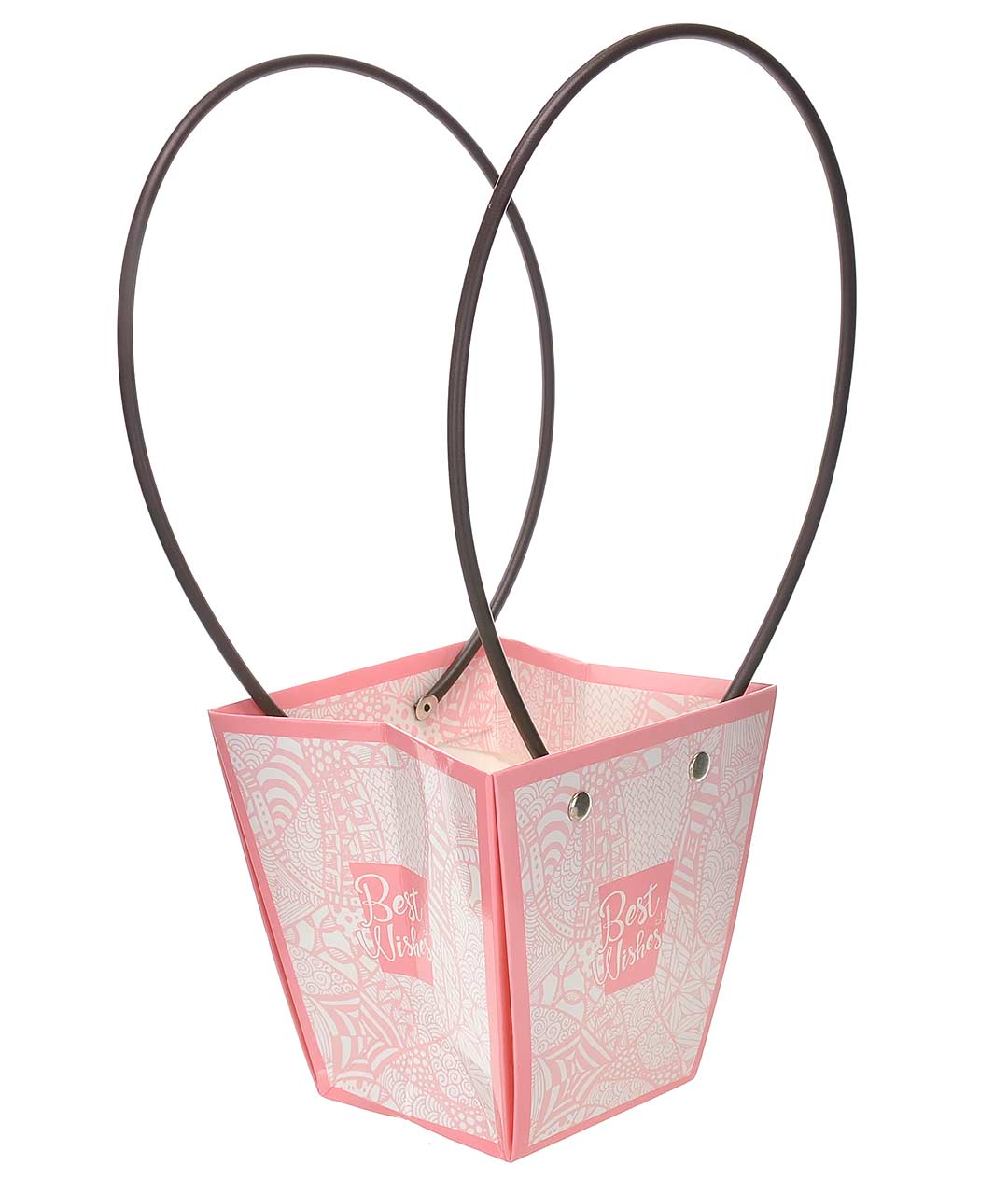 Изображение Сумка для квітів паперова ручки пластик Візерунок рожевий