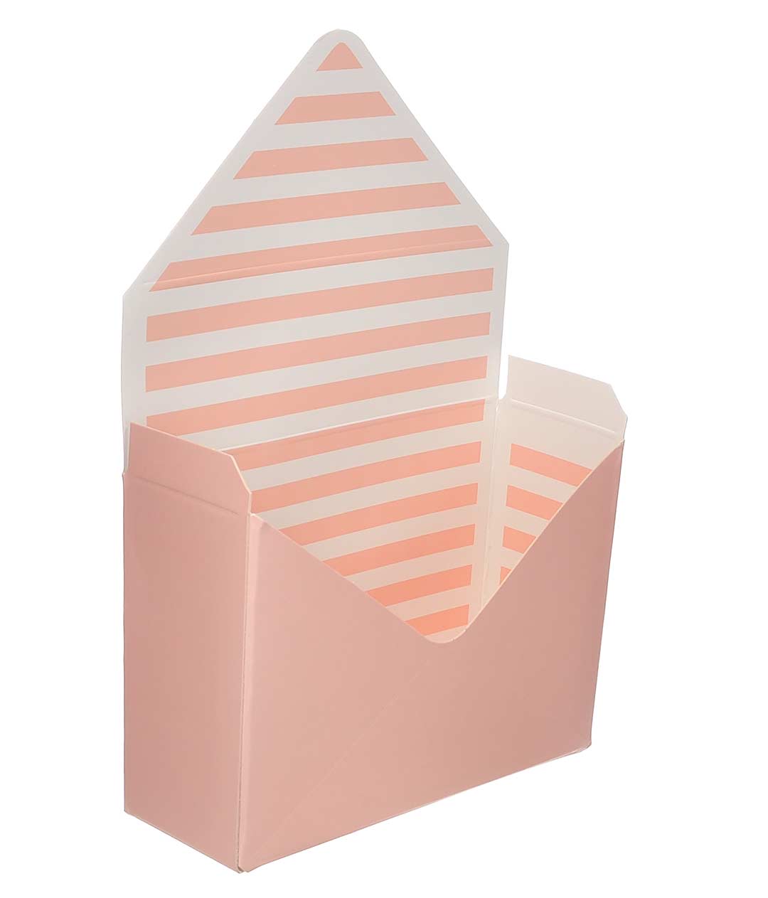 Изображение Коробка-конверт розовая с белыми полосами