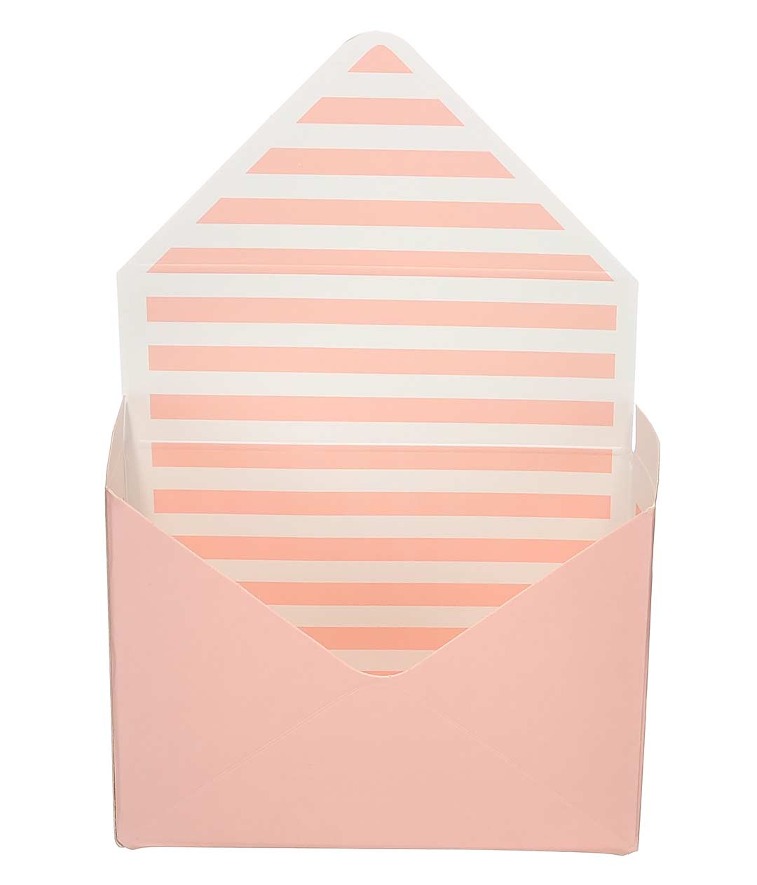 Изображение Коробка-конверт розовая с белыми полосами