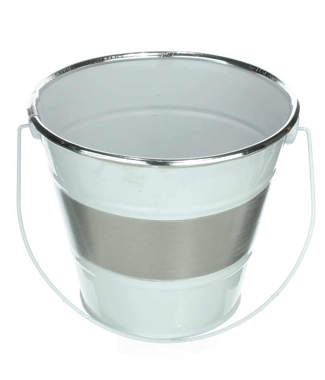 Изображение Ведро декоративное белое с серебристой полосой